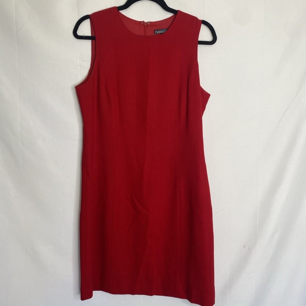 Harold Powell Red Dress 100% Wool Sz 10 Sheath‎ Sleeveless USA workwear preppy
